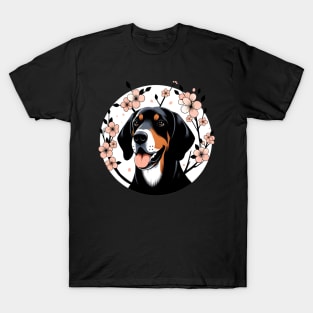 Black and Tan Coonhound Enjoys Spring Cherry Blossoms T-Shirt